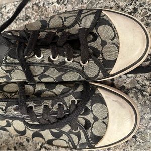 Coach. Black and gray well loved tie up shoes size 9.5